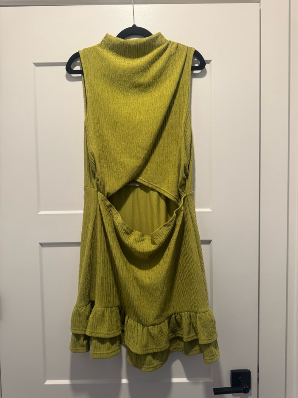 Lime Green Textured Ruffle-Hem Mini Dress - Picture 2 of 2